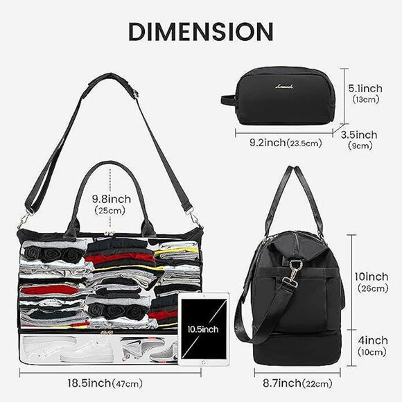 Gym Bag for Women  Travel Duffel Bag with USB Charging Port, Black - Picture 8 of 8